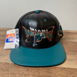 Vintage Miami Dolphins Pro Elite Leather Hat Deadstock Made in USA Adjustable